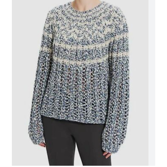 NEW $495 Theory Blue Chevron Sweater in Felted Wool-Cashmere Fair Isle sz S - Picture 3 of 7
